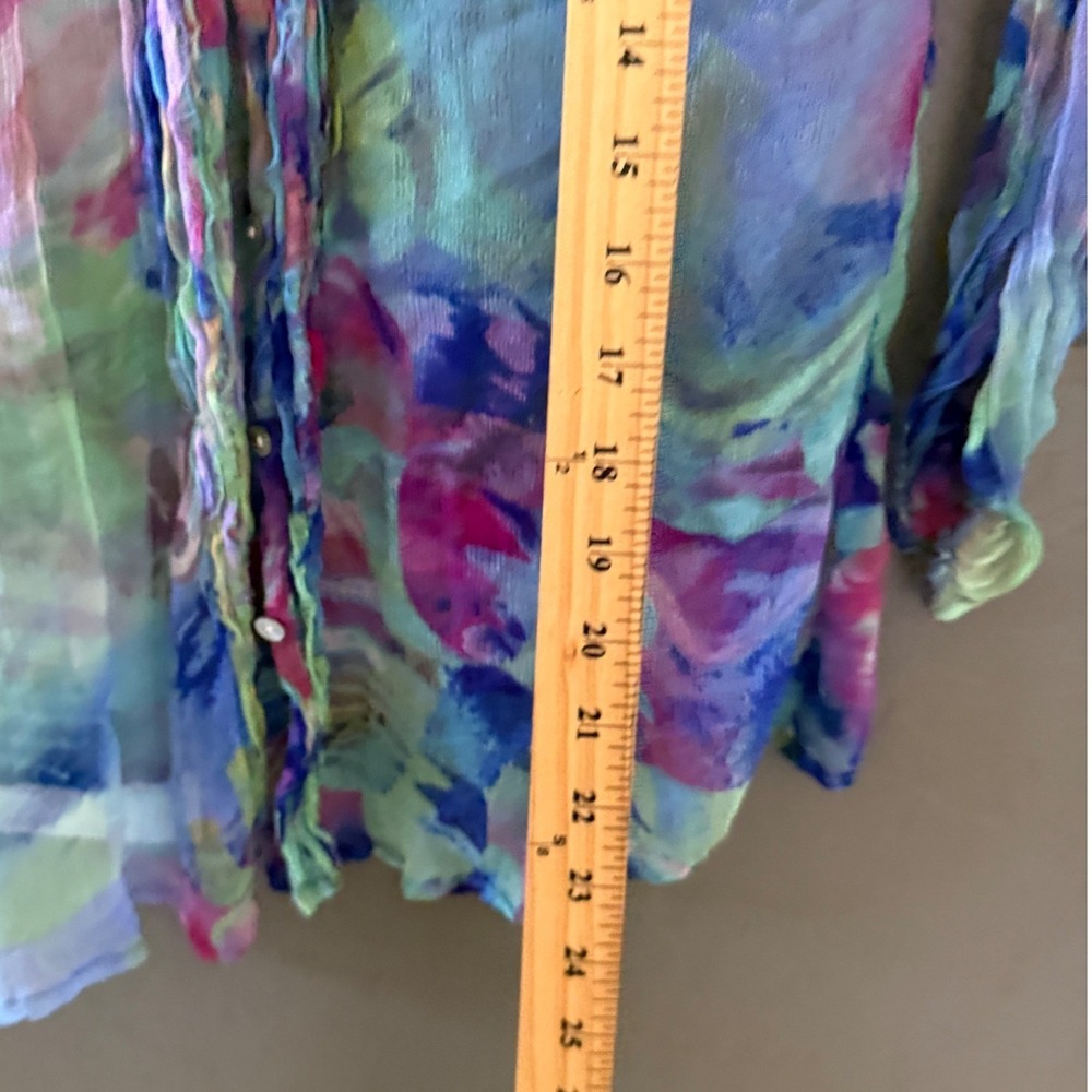 Casual Studio Womens Small Sheer Watercolor Abstract Print Button Up Blouse Blue - Picture 8 of 8